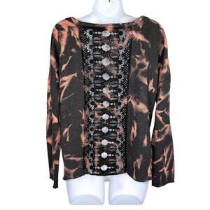 T Party Tie Dye Crochet Cut Out Back Pullover Top Medium NWOT